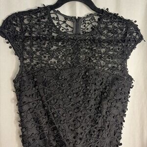 Calvin Klein Black Lace Sheath Dress Belted Cap Sleeve Whimsigoth Party Evening